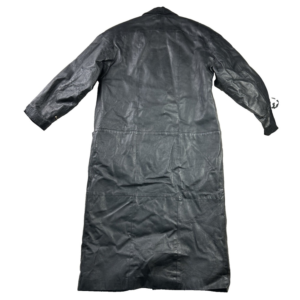 Marco Morani Genuine Leather Trench Coat Small Black Long Matrix Goth Grunge
